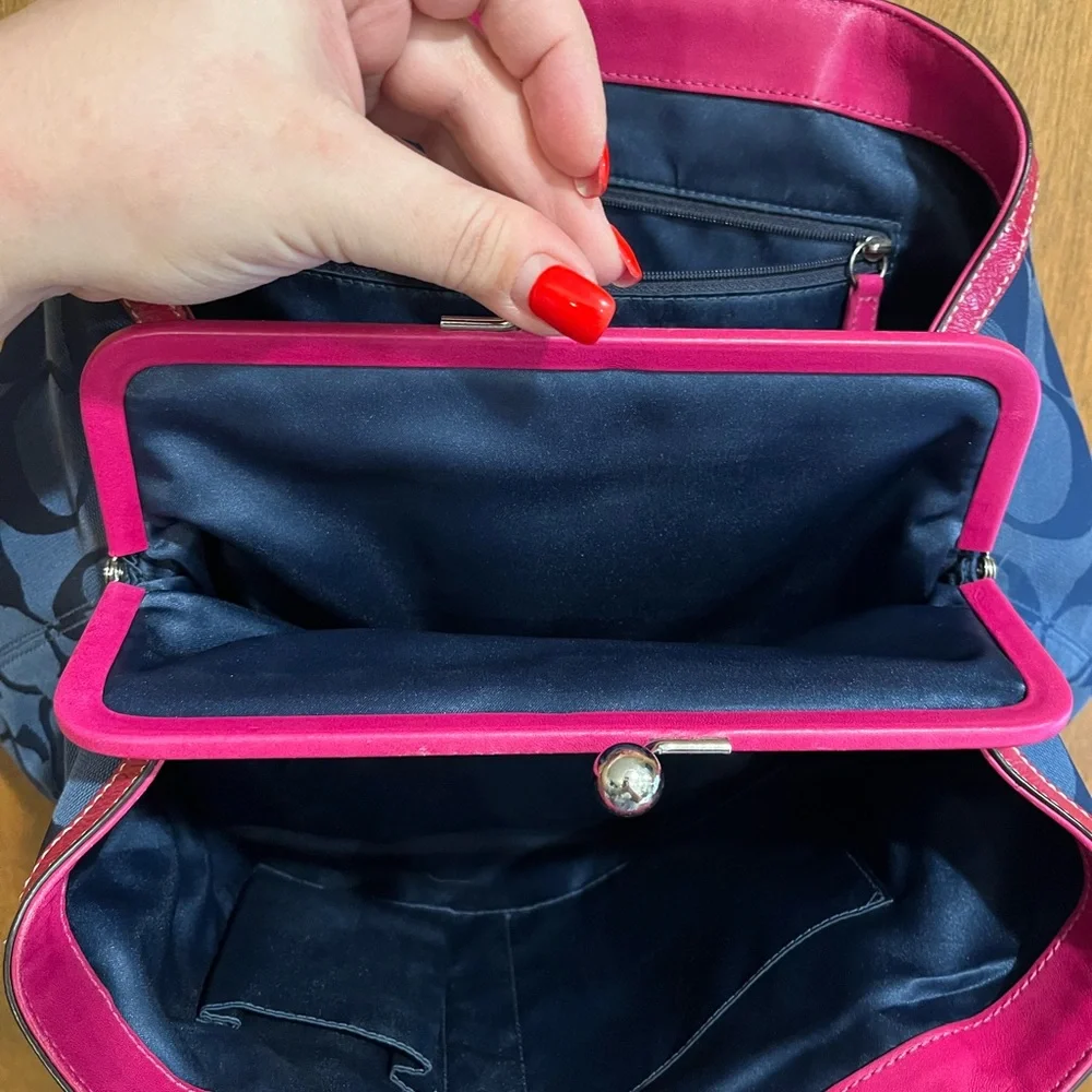 COACH Navy and Pink Purse with Charms - Picture 8 of 9